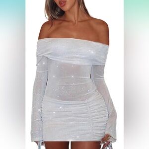 Sparkling Off-Shoulder White Dress